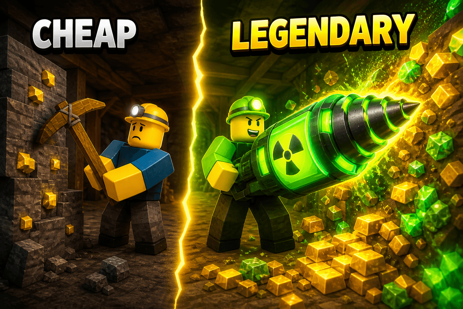 Mining upgrade from wood pickaxe to radioactive drill